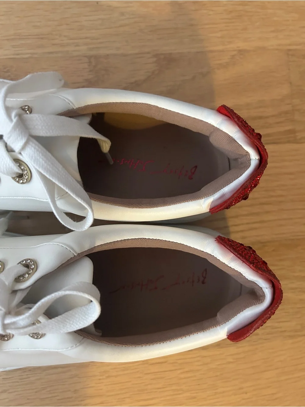 Betsey Johnson White Sneakers with Red Heart Accent